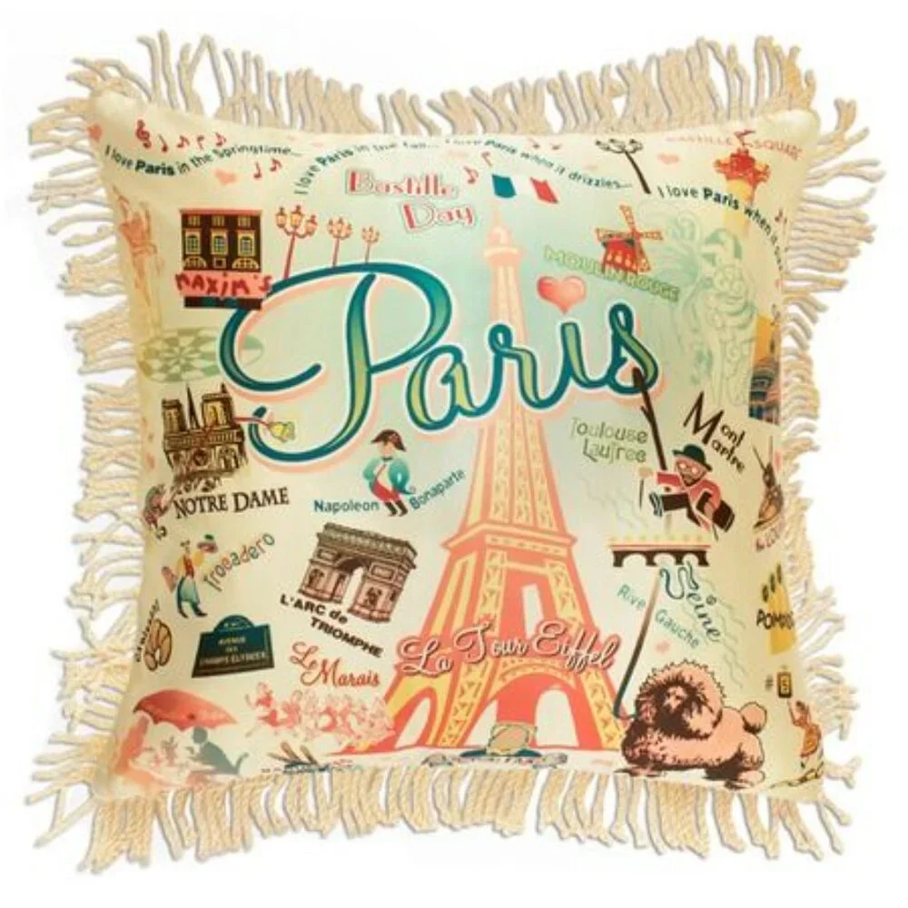 Eiffel Tower Catstudio Fringed Silk Throw Pillow